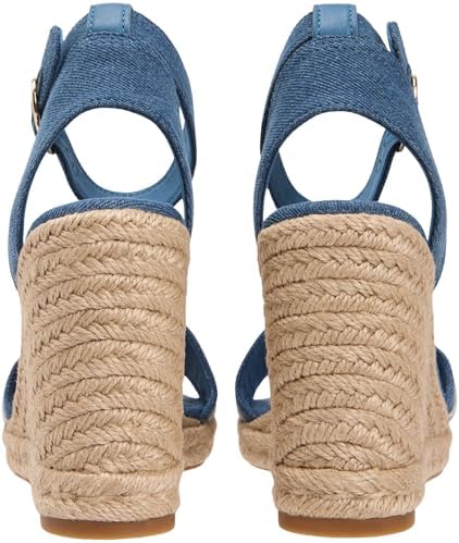 Damen Wedge Sandalen High Webbing aus Canvas, Blau (Denim), 39
