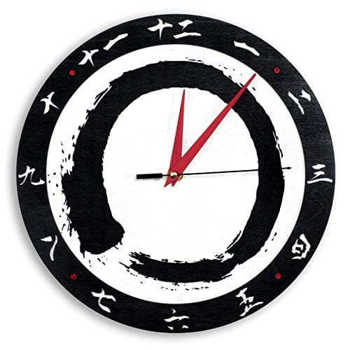 Zen II Handcrafted Wooden Wall Clock Ensō circle Buddhism