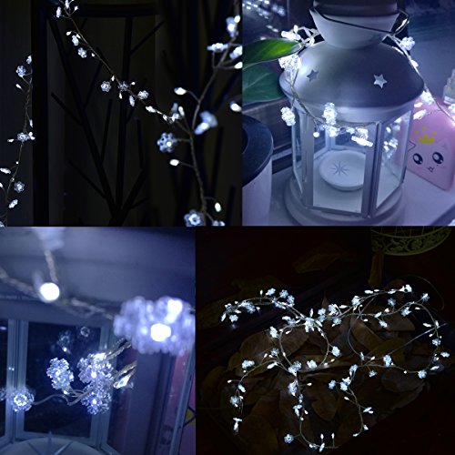 TOFU Decorative String Lights, 5 ft 40 LED Battery Operated Copper Lights Jar for Wedding, Home, Birthday, Indoor, Outdoor, Bedroom, Dorm, Party, Christmas Tree Decoration (Snowflakes White)