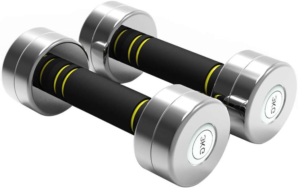 ZhiWei Chrome Dumbbells, Metal Ergonomic Handles Prevent Rolling And Injury for Home Gym Exercise Men Women Unisex Pair of 2 Heavy Dumbbells,6kg
