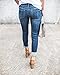 Ermonn Women Distressed Denim Jeans Skinny Stretch Roll up Ripped Blue Jeans Pants