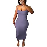 Women's Casual Short Sleeve Dress T Shirt Bodycon Dresses Ribbed V Neck Maxi Sundress Basic Party Club Dress with Pocket