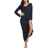 EA'S SECRET Nightgowns for Women Long Sleeve V Neck Nightshirts Soft Knit Sleepwear Full Length Loungewear with Pocket