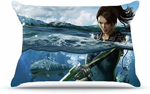 Jshcsj Queen Pillowcase Size 20 x 30 Inches Cotton Pillowcases Decorative Pillow Cover Case with Hidden Zipper Decor Cushion Covers - Nature Oceans ocean lara croft sharks ponytails tomb raider underw