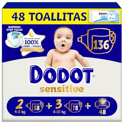 Sensitive Kit Recién Nacido Pañales + toallitas, 58 Pañales de la Talla 2 + 78 Pañales de la Talla 3 + 48 Toallitas Pure Aqua para Bebe, 99% Agua