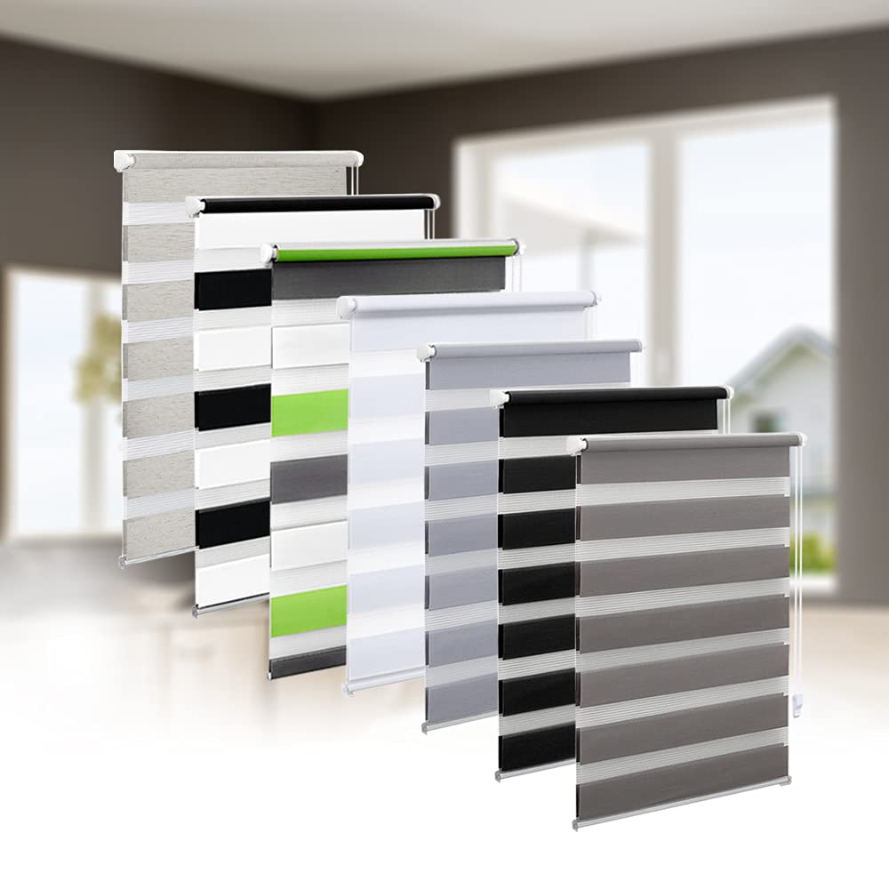 Double Roller Blind with Klemmfix No Drilling Required Transparent and Opaque Privacy Screen Roller Blind with Clamping Supports for Windows (Grey, W x H = 110 cm x 130 cm)