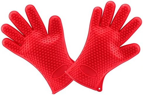 Ivalue Oven Gloves Silicone Heat Resistant BBQ Oven Gloves with Finger No-slip Set of 2 (Red)