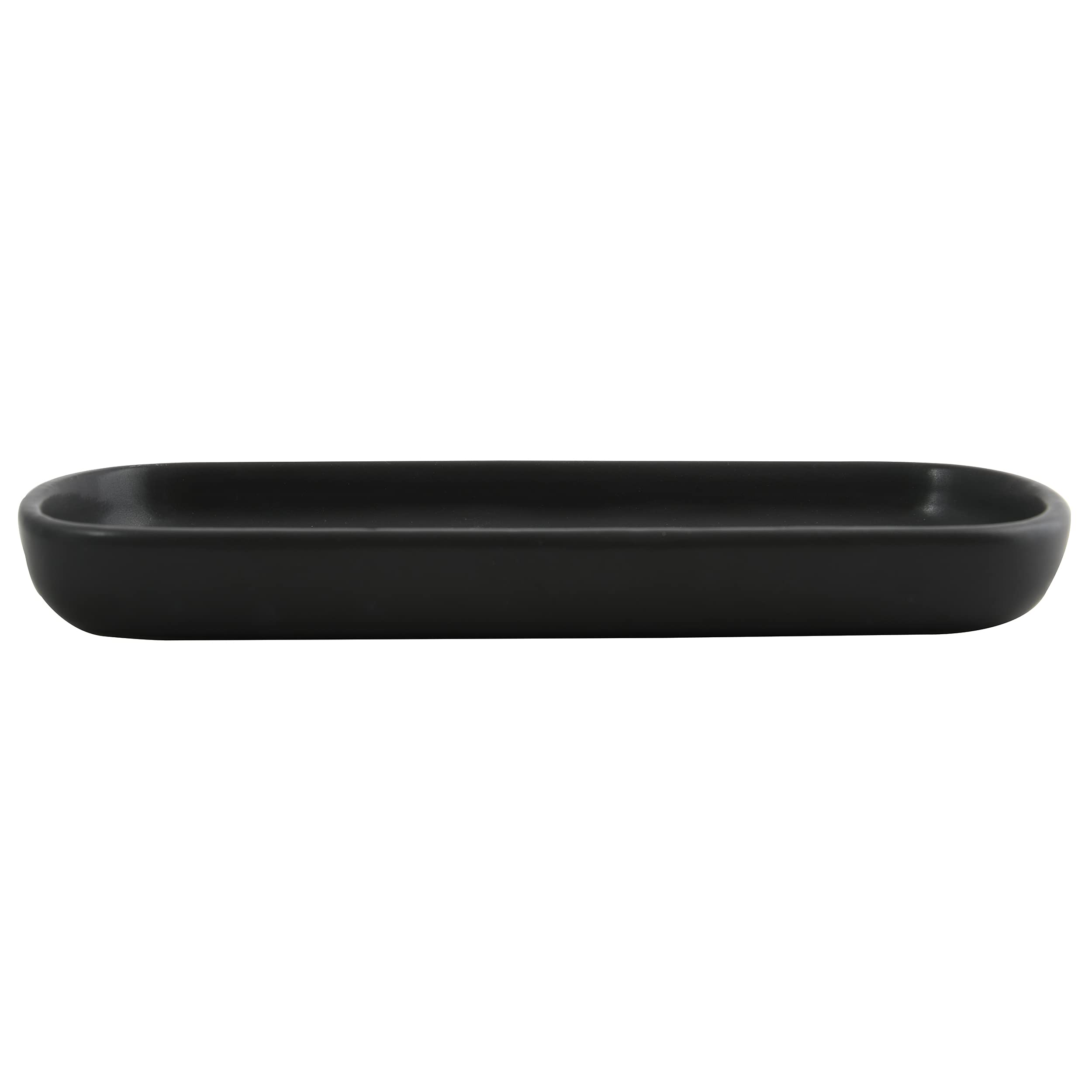 MSV Maonie Ceramic Storage Tray for Fruit, Tea, Cosmetics, Jewellery, Oval for Washbasin, Bathroom, Cabinets - Matte Black