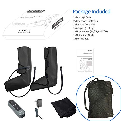 FIT KING Leg Air Massager for Circulation and Relaxation Foot and Calf Massage with Handheld Controller 3 Intensities 2 Modes(with 2 Extensions) (Renewed)
