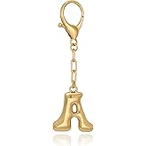 WOWORAMA Initial Letter Keychain for Women Chunky Gold Bubble Letter Bag Charm Purse Charm Personalized Keyrings Accessories