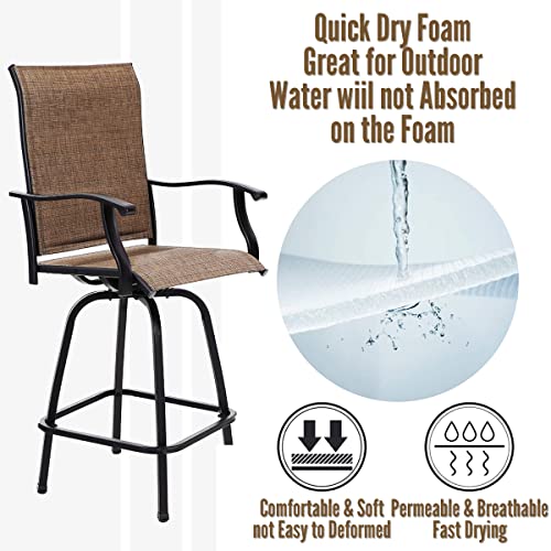 Swivel Outdoor Bar Stools Set of 2 Clearance, High Top Patio Chairs Patio Bar Stools Textilene
