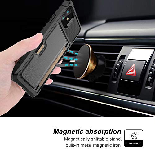 iPhone 11 2019 6.1 Case, Ranyi Slim Carbon Fiber Wallet Case with Credit Card Holder Slot Shock Absorbing Resilient TPU Rubber Defender Protective Case for Apple 2019 6.1 Inch iPhone 11 (Black)