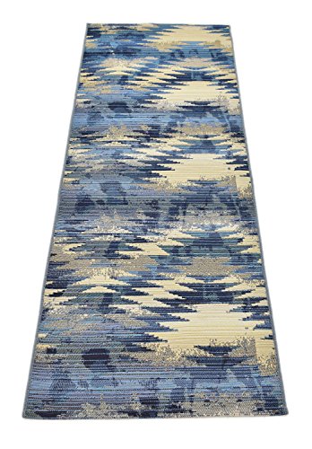 Unique Loom Nantucket Collection Modern Transitional Indoor and Outdoor Blue Runner Rug (2' x 6')