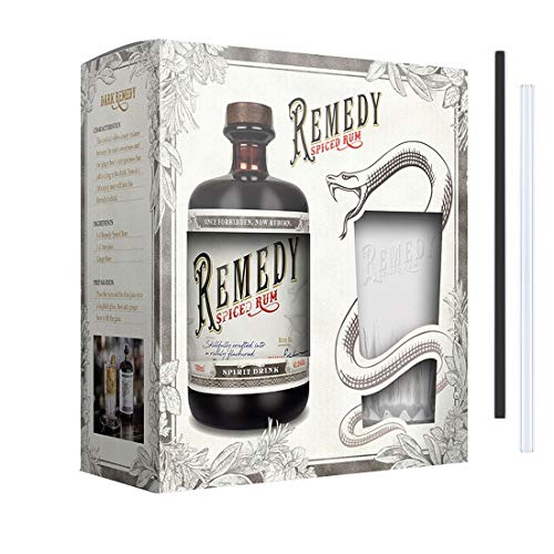 Remedy Spiced Rum inkl. Glas und 2 Glasdrinkhalme (0,7l)