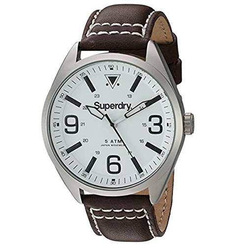 Superdry Men's 'Military' Quartz Brass-Plated-Stainless-Steel and Leather Dress Watch, Color:Brown (Model: SYG199TS)