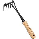 Blossom Buddy Stainless Steel Hand Rake with Wooden Handle, Garden Cultivator Tool for Soil Tilling and Weeding