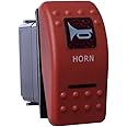 Etopar Car Boat 12V 20A 24V 10A Momentary Red Cover Red LED Light Lamp Speaker Rocker Toggle Switch 5Pin Horn Light