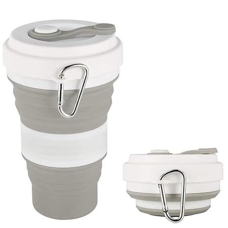 Hillento zusammenklappbare Kaffeetasse Silikon Klappbecher/Becher Sportflasche mit Deckel, Faltbare & tragbare & leichte Reis
