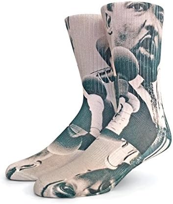 Kicky Jawbone Funny Crazy Novelty Crew Socks for Men (M Shoe Size 5 โ 9.5, MLK)