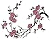 Two Asian Cherry Blossom Sakura Flower Iron on Embroidered Appliques Patch Japanese Chinese (Black-Pink)