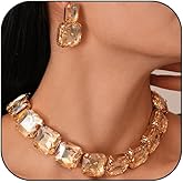 CXENSJH Chunky Rhinestone Neckacle Earrings for Women Chunky Square Crysatl Necklace Rhinestone Earrings Set Wedding Prom Bridal Jewelry Set