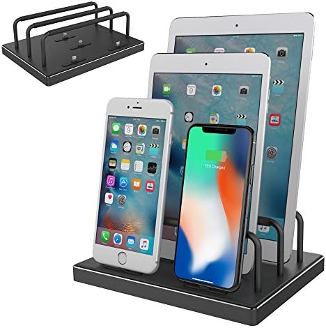 iPhone Charging Dock, iPhone Charger, Stand for iPad, Reflying [Apple MFi Certified] Aluminum Base 4 Port Desktop Charger Organizer w/ 4 Lightning Plug for iPhone X, iPhone 8, 8 Plus, 7, 7 Plus, iPad