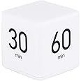 Cube Timer - 5, 15, 30 & 60 Min for Time Management (White) Kitchen & Workout Timer with Adjusted Volume