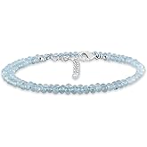 YANARA Natural Gemstone Choker Necklace For Women Gemstone Full Micro Beads Dainty Jewelry for her, March Birthstone, Energy Healing Crystals, Silver Plated Chain 18 inch