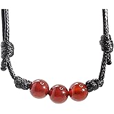 Luck Strings Carnelian Gemstone Choker Necklace - Adjustable Wax Nylon Cord Pendant for Men and Women, Beaded Spiritual Jewelry Gift for Yogi Grounding Energy