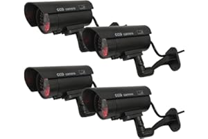 Yuarisx Dummy Security Camera Bullet Fake CCTV Surveillance System Indoor Outdoor with Realistic Simulated LEDs Flashing Lights and Warning Sticker Decals (4 Pack)