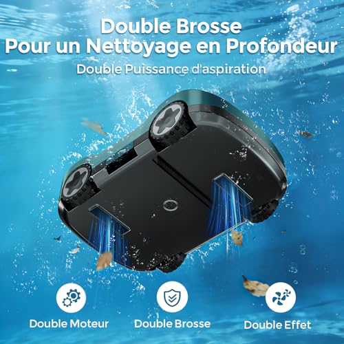 Pool Robot, Wireless Pool Vacuum Cleaner, 180 Min Autonomy, Powerful Suction, Intelligent Navigation, Ultra-Fine Filtration, Self-Parking, Wireless Pool Robot for Above Ground Pools 200 m²
