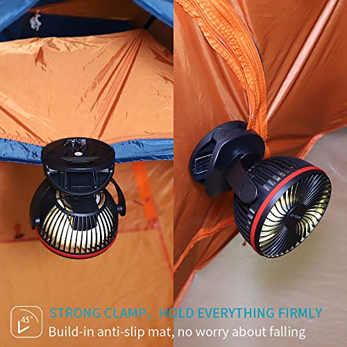 OPOLAR 5000mAh Camping Lantern Clip On Fan with Hanging Hook, 4 Speeds Quiet Airflow Personal