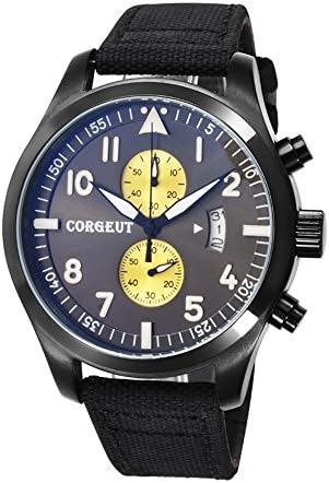 Corgeut 46mm black PVD Case black dial Full Chronograph Men Wrist watch quartz date Watch