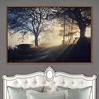 Framed Canvas Wall Art Rustic Woods Brown Dark Dramatic Forest Group Nature Photography Realism - 16x24 inches