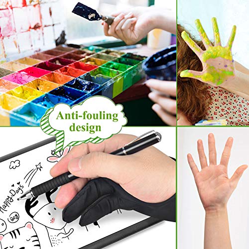 OTraki 4 Pack Artist Gloves for Drawing Tablet Free-Size Artist's Drawing Glove with Two Fingers for Graphics Pad Painting Good for Right Hand or Left Hand
