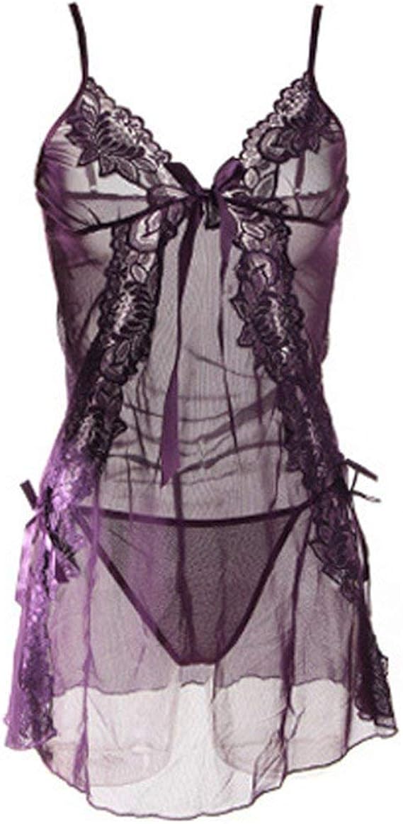 Ladies Night Dress Pajamas Lace Seductive Unique Neck Transparent V