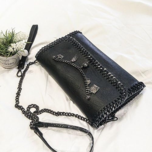Street Beat Punk Style Chain Decoration Handbag Dual-Use Shoulder Messenger Bag Envelope Bag , Trumpet Black