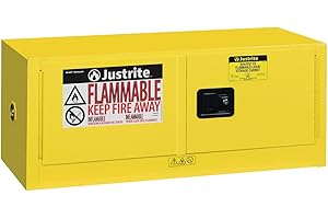 Justrite 891300 Sure-Grip EX Galvanized Steel 2 Door Manual Piggyback Flammables Safety Storage Cabinet, 12 Gallon Capacity, 43" Width x 18" Height x 18" Depth, Yellow
