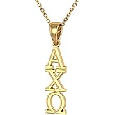 King Greek Alpha Chi Omega Vertical Yellow Gold Plated Sterling Silver with 18" Chain
