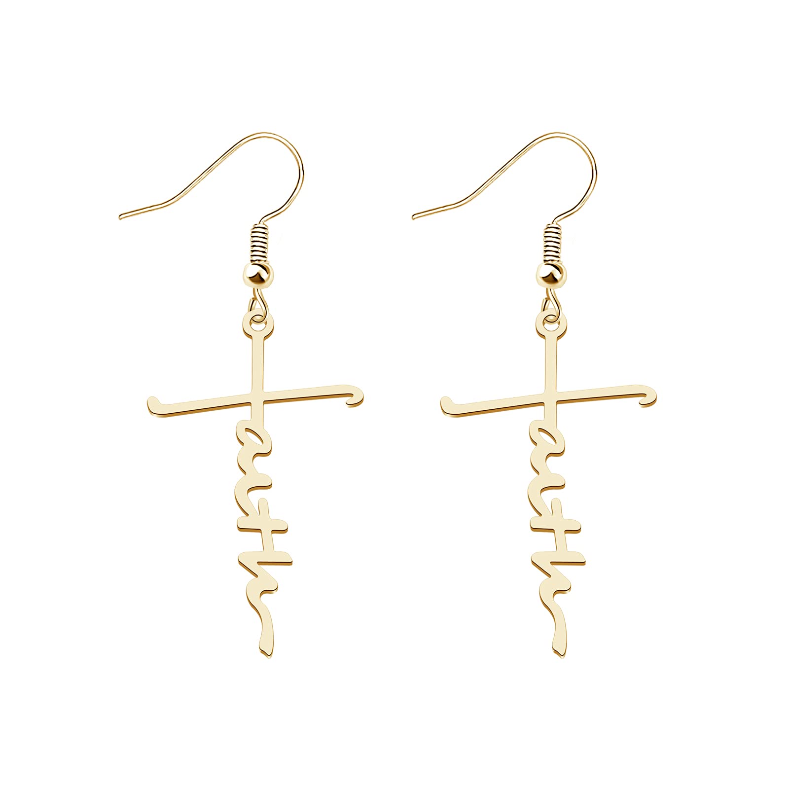 FAADBUK Faith Cross Earrings Christian Gift Hope Blessed Fearless Pary Pendant Earrings Religious Jewelry For Women Girls stainless-steel (Faith E-gold)