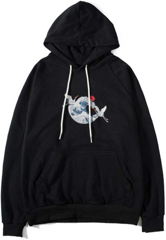 color block japanese wave printed long sleeve leisure hoodie