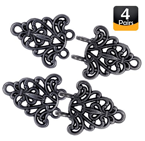 Bezelry Filigree Trivet HOOK And EYE Cloak Clasp Fasteners . Pack of 4 Pairs . 64mm x 29mm Fastened. (Vintage Black) - Thumbnail 5