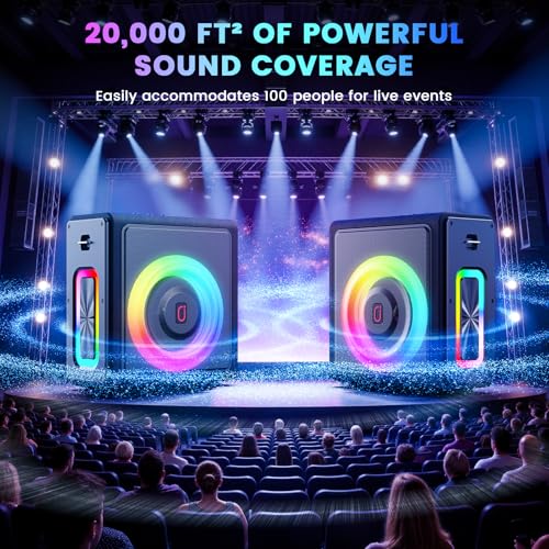 Karaoke Machine, Portable Bluetooth 5.3 Speaker with 2 Wireless Microphones for Adults, 200W Retro Leather PA System with Pitch Correction, Supports TV/TWS/TF Card/USB/AUX/Live (2MICS)