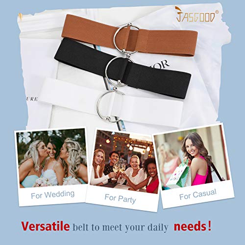 JASGOOD Women Stretchy Wide Waist Belt,O Ring Buckle Elastic Waist belt for Dress,Black,Suit for Waist Size 25-29 Inches