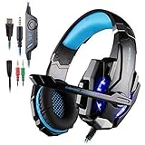 KOTION Each G9000 Headset 3.5mm Game Gaming Headphone Earphone with Microphone LED Light for Laptop Tablet Mobile Phones PS4 - Black + Blue