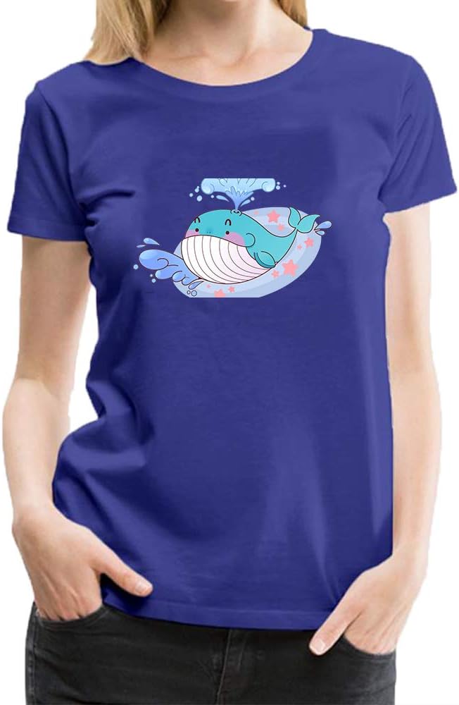 HONGJIA Graphic T Shirt for Women Adult Short Sleeve Casual Cotton Hit Hop Whale Water Spray Printed Tees Shirt Casual Blouse