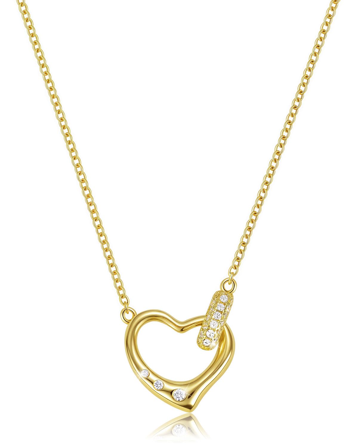 Dainty Heart Pendant Gold Necklace for Women: 14k 925 Sterling Silver Zircon Everyday Charm Cute Choker Necklace Trendy Jewelry Romantic Anniversary Birthday Valentine Gifts for Her Daughter Wife