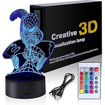 Xmeilo 16 LED Color 3D Illusion Platform Night Lighting Touch Switch Table Desk Decor LED Lamp with Remote Control (Spiderman)