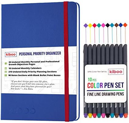 KIBOO Personalized Leather Journal Notebook 2017-2018 - Professional &amp; Personal Success A4/ 8.3" x 11.7" Blue, Undated Daily Planner Agenda - Smart Academic Weekly &amp; Monthly Goal Organizer Calendar