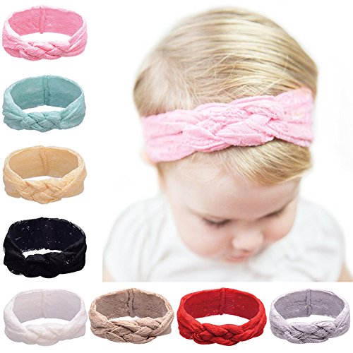 Qandsweet 8Pcs Baby Girl s Stretch Lace Headbands Fits Baby, Toddler, Child â€¦